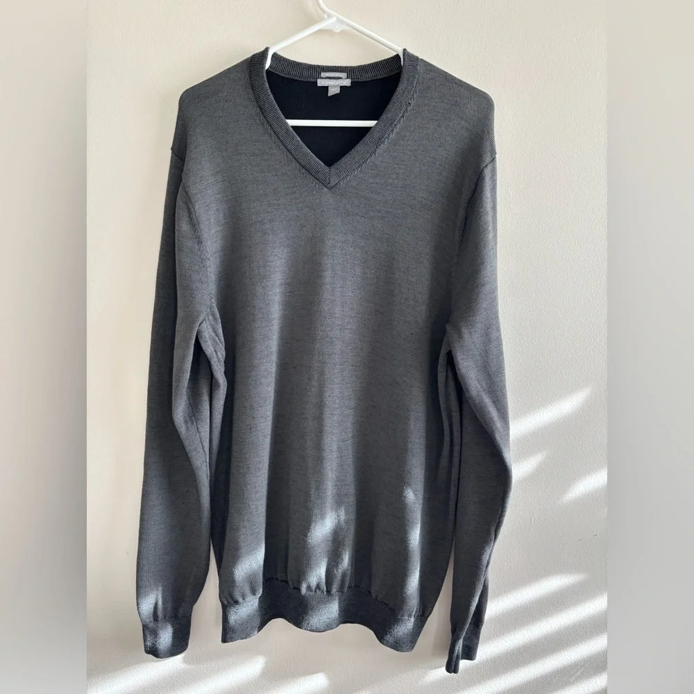 Ashworth Charcoal V-Neck Sweater Merino Wool XL Golf